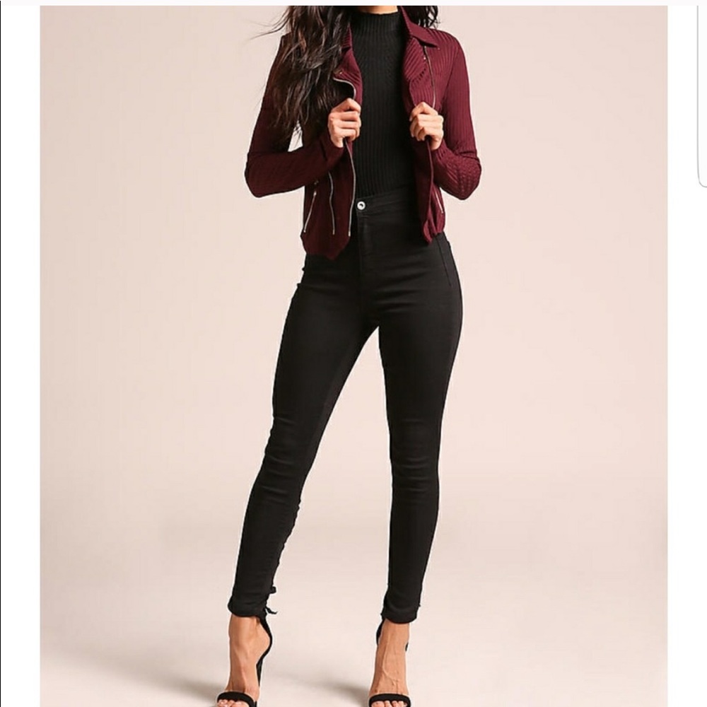 🔴LAST🔴 Ribbed Zip Military Jacket Burgundy - Picture 3 of 8